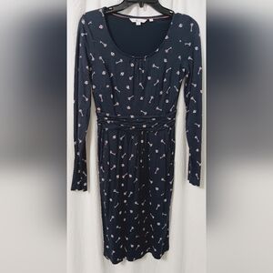 Boden Mabel Lock and Key Print Long Sleeve Modal Blend Sheath Dress Blue 4